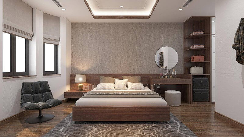 Bạn là người ưa thích phong cách hiện đại, sự đơn giản nhưng đẹp và sang, có thể gam màu nâu trầm cùng phối cảnh nhẹ nhàng sẽ là một gợi ý không nên bỏ qua trong không gian phòng ngủ của bạn. Bạn có thể tham khảo toàn cảnh bố trí nội thất tại website:thietkenoithat.com Thiết kế phòng ngủ biệt thự