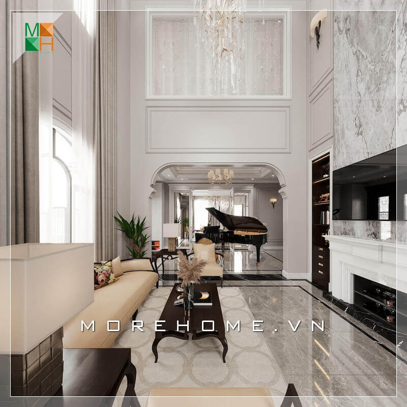 Mẫu thiết kế nội thất không gian phòng khách tân cổ điển sang trọng, cao cấp cho biệt thự, nhà phố, penthouse, chung cư cao cấp. Thiết kế phòng khách biệt thự