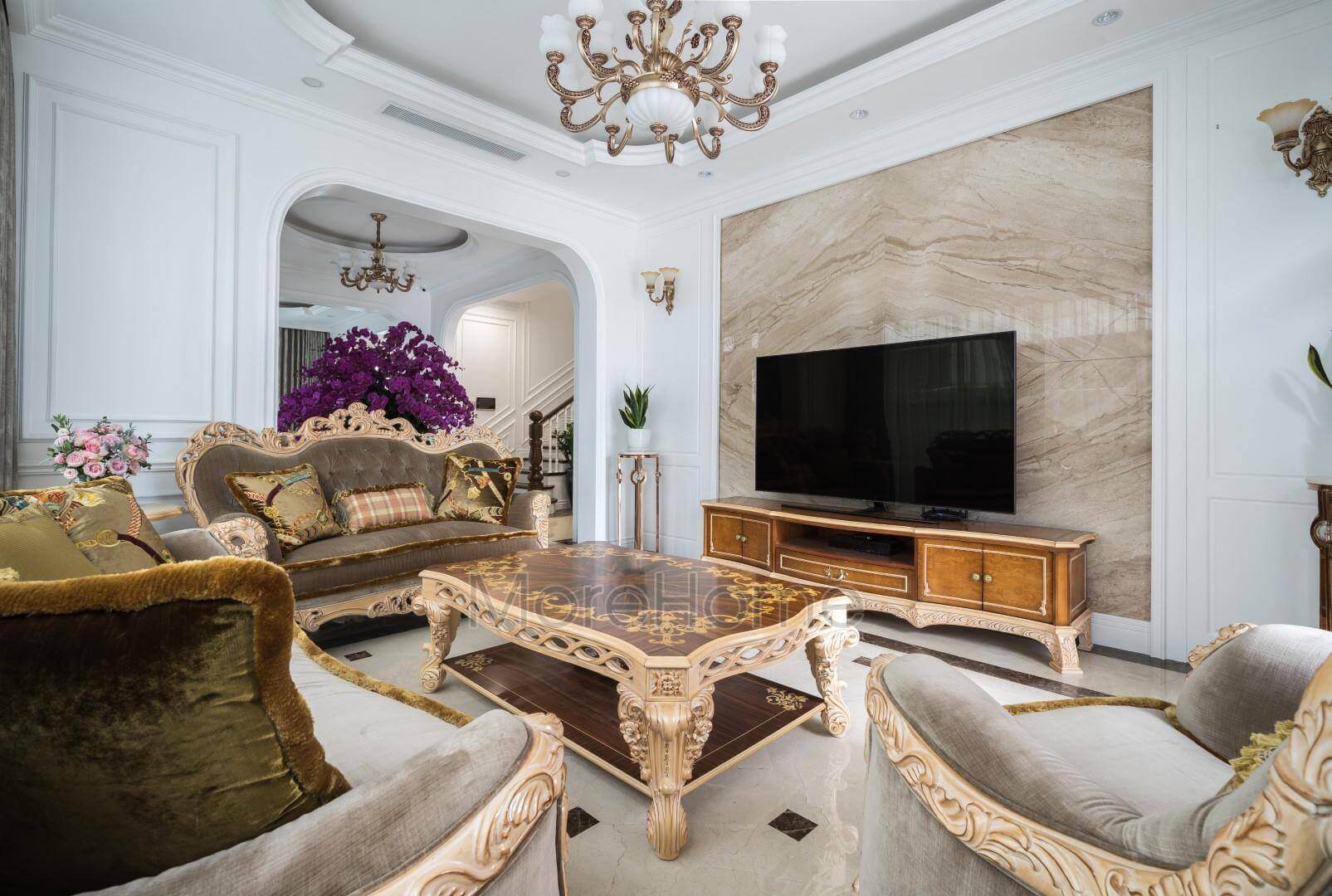 Nội thất phòng khách biệt thự tân cổ điển vô cùng sang trọng với sản phẩm chất lượng nhất Thiết kế phòng khách biệt thự