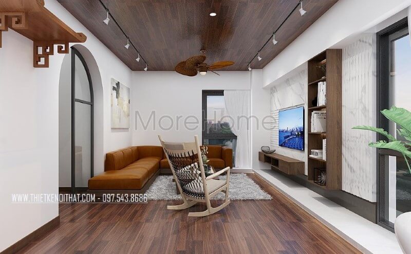 Phong cách thiết kế sang trọng với sắc cam nổi bật tạo nên không gian hiện đại, trẻ trung cho phòng khách biệt thự, nhà phố. Thiết kế phòng khách biệt thự