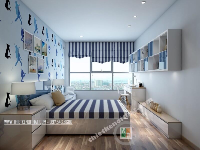 Thiết kế phòng ngủ trẻ em đẹp với tông màu xanh mát chủ đạo thiết kế phòng ngủ