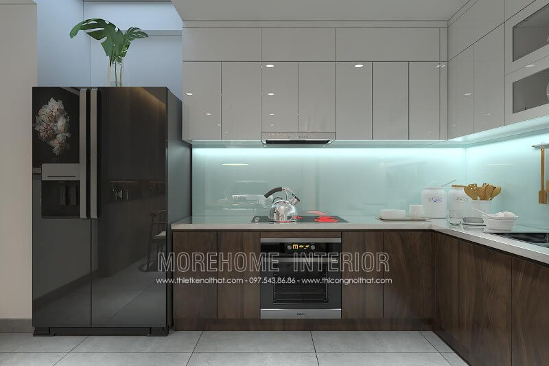 Sự kết hợp hoàn mỹ giữa 2 gam màu chủ đạo là trắng và nâu trầm, mẫu tủ bếp đẹp mang lại không gian nhà bếp sang trọng hơn Tủ bếp gỗ, tủ bếp gỗ tự nhiên, tủ bếp tân cổ điển