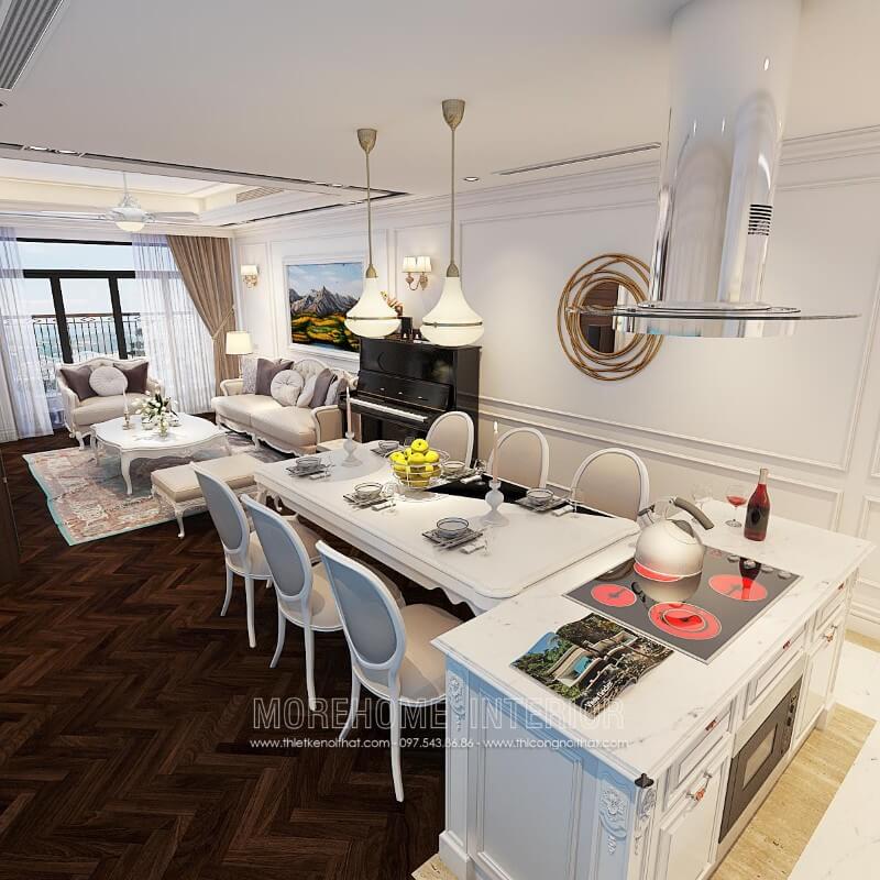 Thiết kế tủ bếp chung cư cao cấp phong cách tân cổ điển Tủ bếp gỗ, tủ bếp gỗ tự nhiên, tủ bếp tân cổ điển