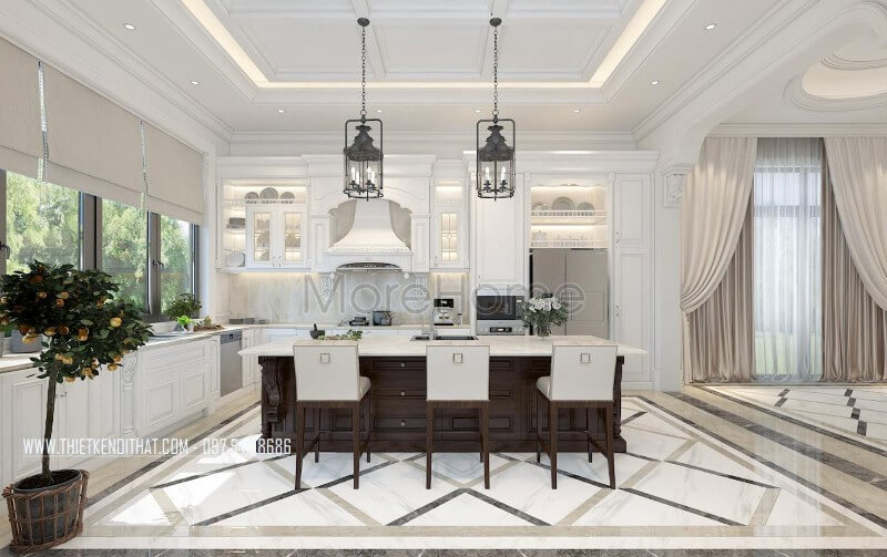 Thiết kế tủ bếp chữ L gỗ tự nhiên cao cấp phong cách tân cổ điển sang trọng và tiện nghi Tủ bếp gỗ, tủ bếp gỗ tự nhiên, tủ bếp tân cổ điển