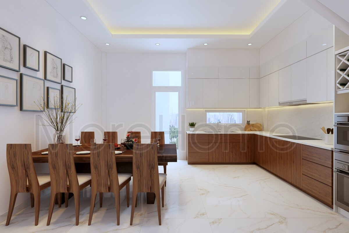 Thiết kế nội thất gỗ phòng ăn liền bếp hiện đại cho nhà phố chung cư, biệt thự. Nội thất phòng bếp