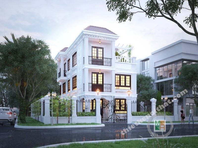 Thiết kế kiến trúc nhà biệt thự đơn lập 3 tầng tân cổ điển tại Phú Mỹ Hưng Sài Gòn