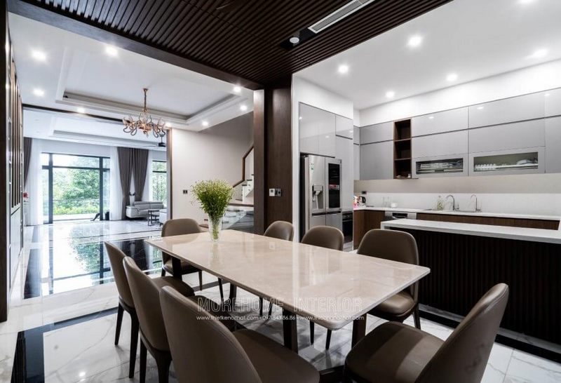 Bàn đá nhân tạo cho phép mặt bàn nhẹ hơn, thanh thoát hơn cũng dễ dàng tạo đường nét mềm