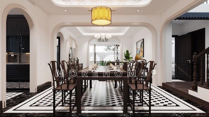 Bộ bàn ghế phòng ăn gỗ tự nhiên cao cấp với thiết kế phong cách tân cổ điển sang trọng, độc đáo