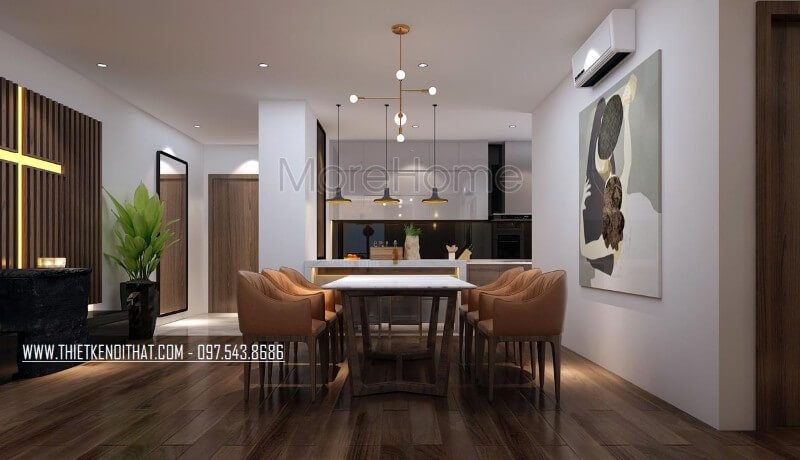 Bộ bàn ghế ăn hiện đại được sử dụng chất liệu nệm màu nâu, được thiết kế đơn giản giúp người ngồi có được cảm giác êm ái, thoải mái