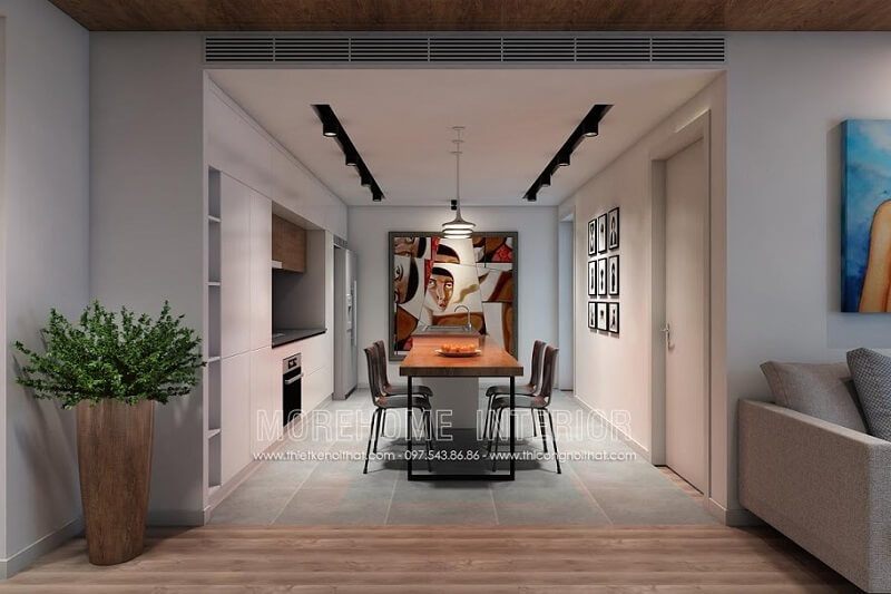 Căn phòng ăn trở nên ấn tượng, đầy phong cách với bàn ăn gỗ cao cấp) kết hợp với mẫu ghế ăn {nhỏ nhắn