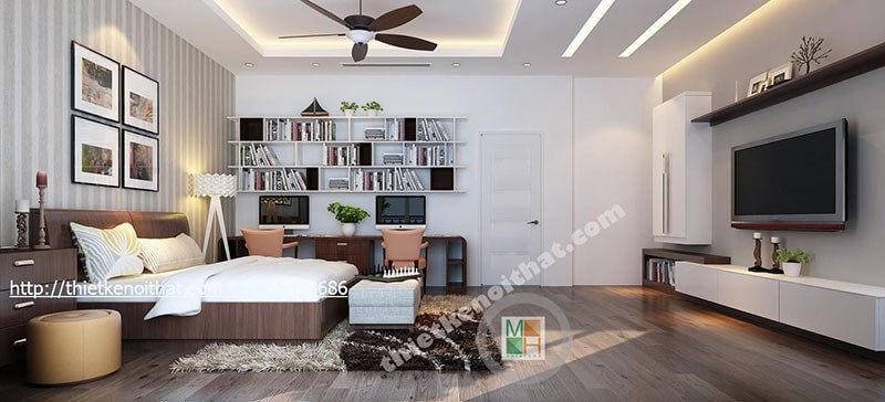 Mẫu giường ngủ gỗ bệt bọc da đầu giường hiện đại cho phòng ngủ