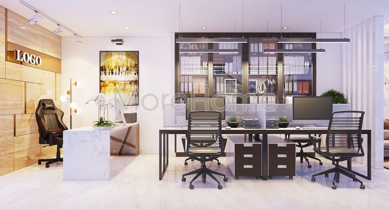 Mẫu bàn làm việc cho nhân viên bằng gỗ công nghiệp, chân sắt, thêm vách ngăn tạo sự riêng tư để ý tưởng làm việc hiệu quả nhất