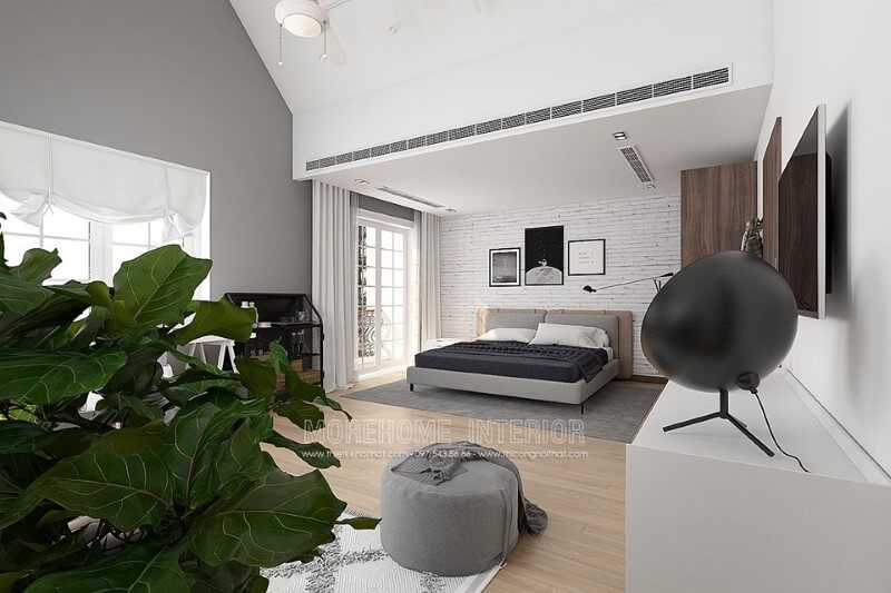 trong phòng ngủ bằng cách trang trí nội thất theo phong cách hiện đại với gam màu trắng làm chủ đạo.