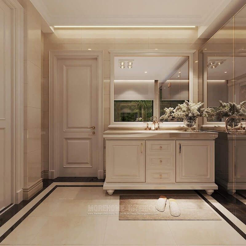 Mẫu kệ tủ lavabo phòng tắm phòng vệ sinh bằng gỗ sồi nhập khẩu