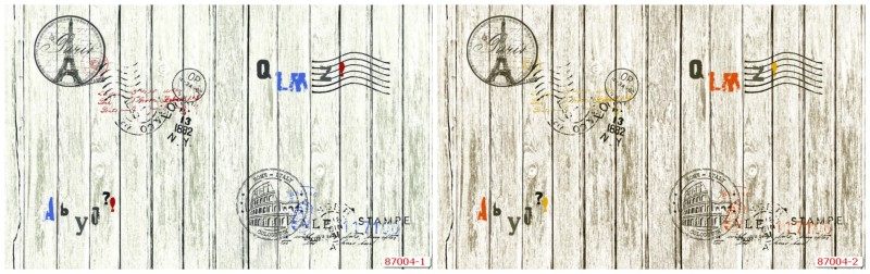 Giấy dán tường giả gỗ hình họa tiết những con tem độc đáo và ấn tượng